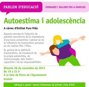 Parlem d'educaci&oacute; autoestima i adolesc&egrave;ncia