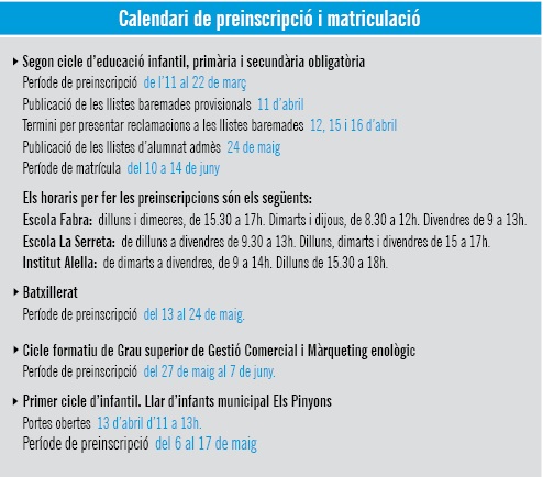 Calendari preinscripcion
