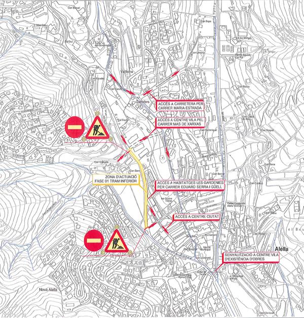 Pl&agrave;nol d'afectaci&oacute; vi&agrave;ria primera fase pavimentaci&oacute; Riera Coma Fosca