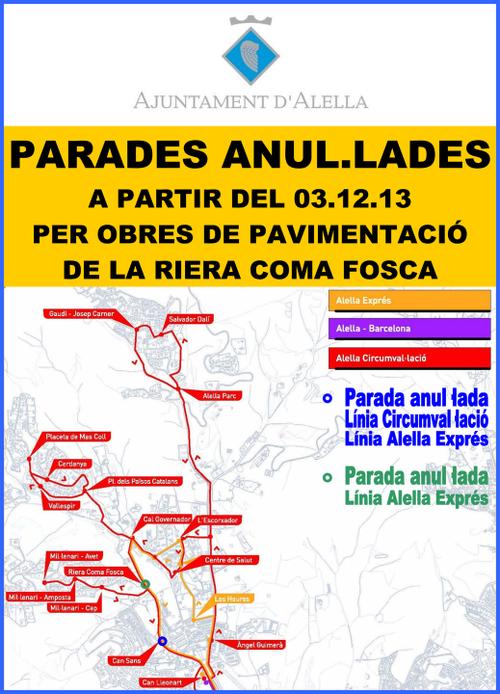 Pl&agrave;nol afectaci&oacute; parades bus primera fase d'obres de pavimentaci&oacute; de Coma Fosca