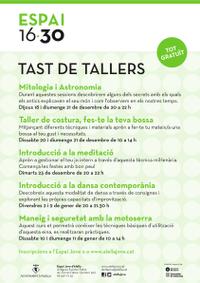 tast de tallers per a joves de 16 a 30 anys