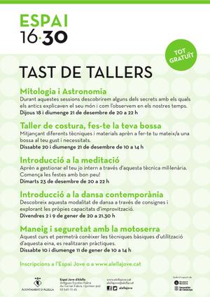 tast de tallers per a joves de 16 a 30 anys