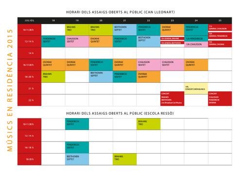 Calendari assajos Músics en Residència oberts al públic Calendari assajos Músics en Residència oberts al públic