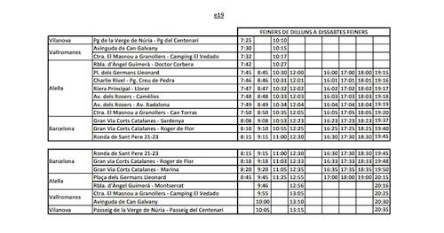 Nous horaris línia e19 a partir del 3 d'abril