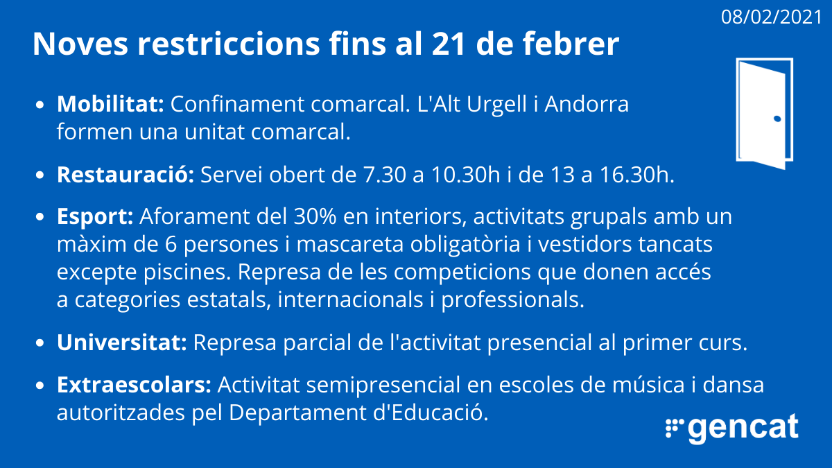 Noves restriccions fins al 21 de febrer