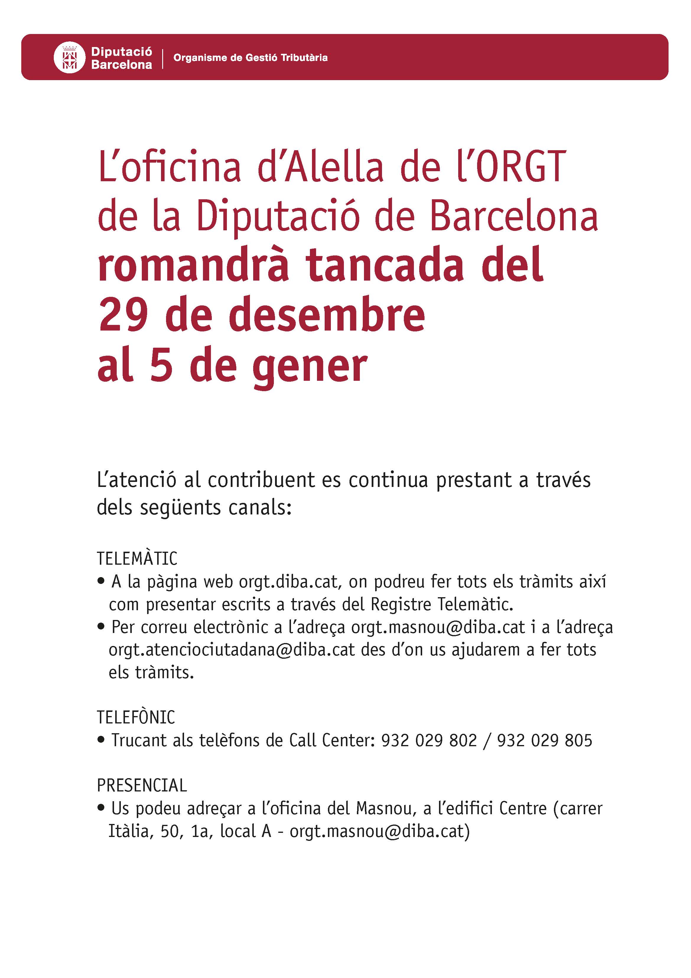 Cartell vacances Nadal ORGT