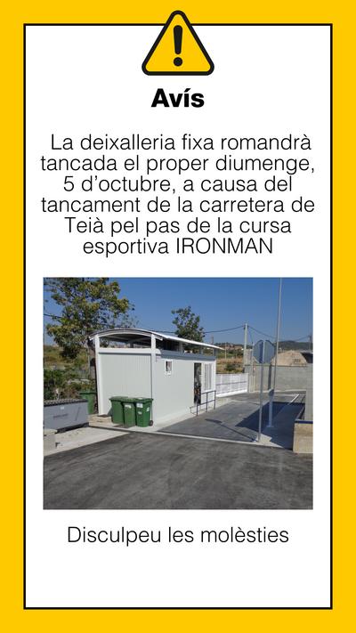 La deixalleria romandrà tancada el 5 d'octubre per una prova esportiva